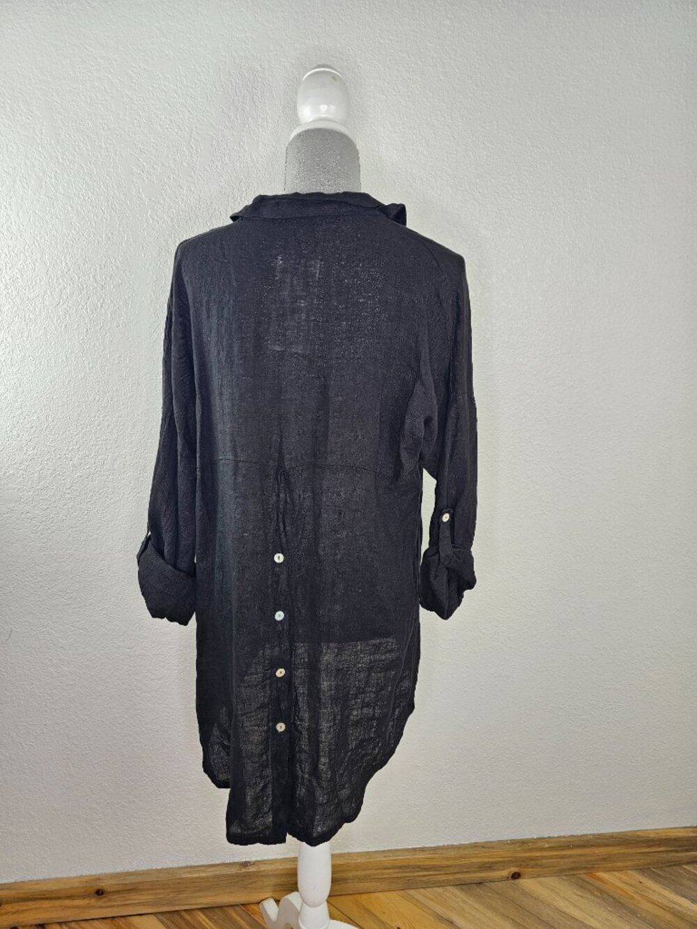 Tempo Paris Black Hi-Low Linen Shirt Size M/L - Picture 2 of 9